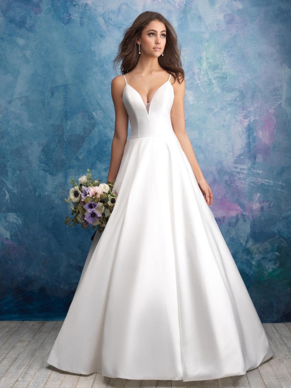 Allure Bridals White Satin V-Neck A-Line Ball Gown